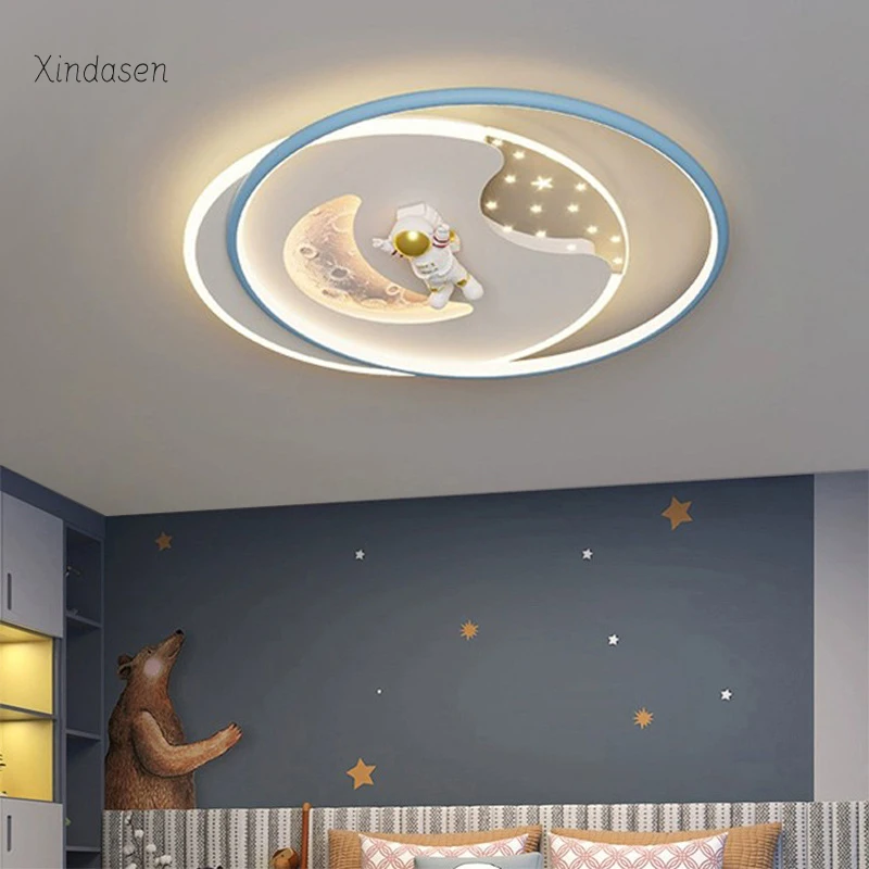 Modern Astronaut Led Ceiling Lights Kids Room Boys Girls Bedroom Study Baby Cute Cartoon Ceiling Chandelier Planet Spaceman Lamp