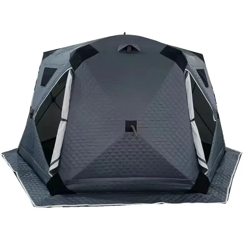 2025 Trending Portable Hexagon Insulated Ice Fishing Tent 4-6 Persons One Bedroom Winter Camping Hiking Friendly Fiberglass