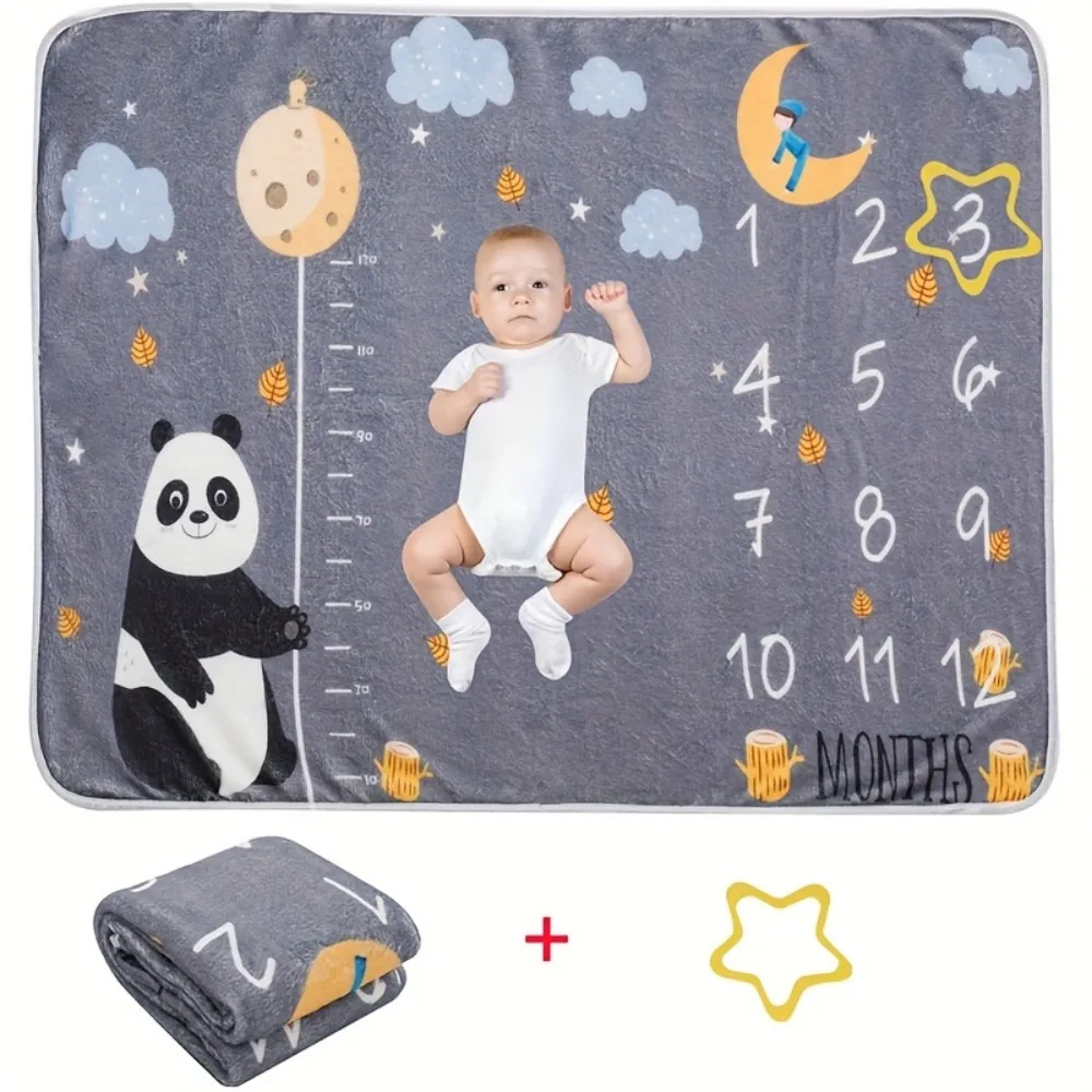 VIKAMA Cartoon Panda Growth Chart Print Baby Full-Moon Photography Blanket Newborn Baptism, Milestone Commemoration Calendar
