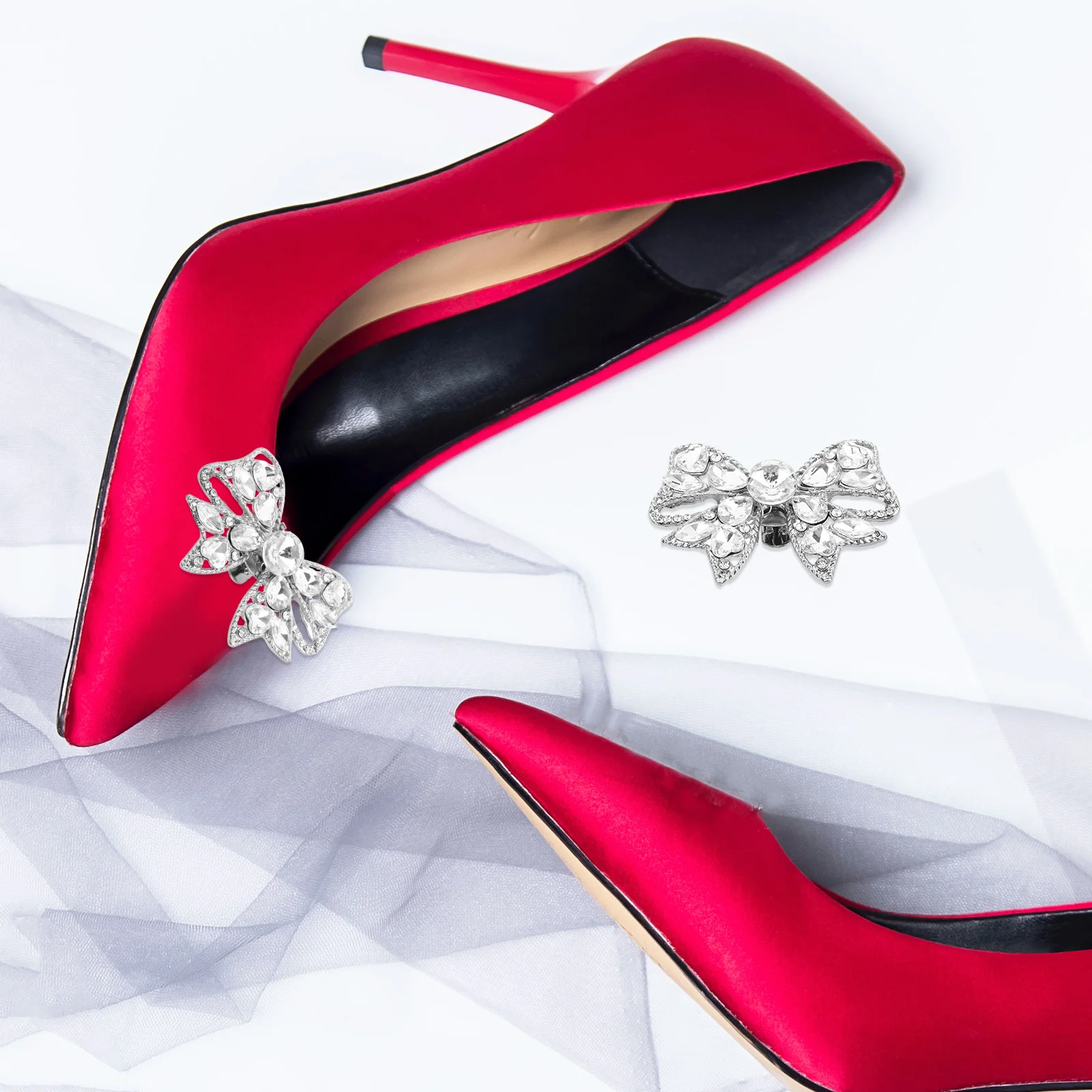 

1 Pair Bowknot Shoe Buckles Sparkling Rhinestone Clip-on Shoe Charms Elegant Decorations for Bridal Pumps Heels Flats