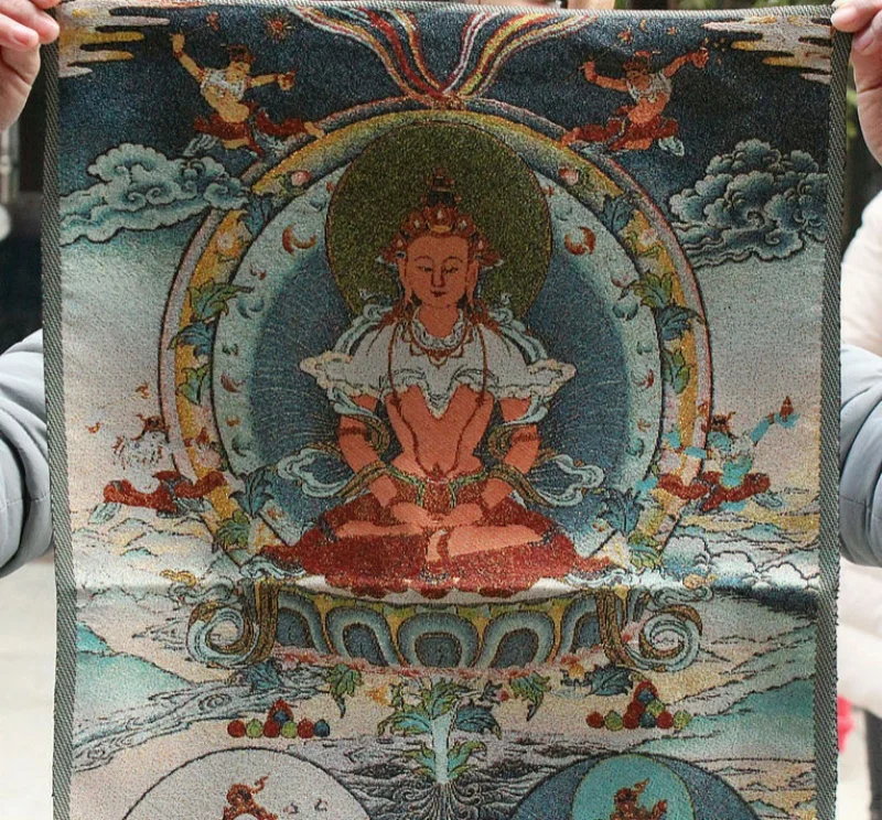 Exquisite Classic Tibetan Buddhism Cloth Silk Amitayus longevity God Goddess Thangka Mural