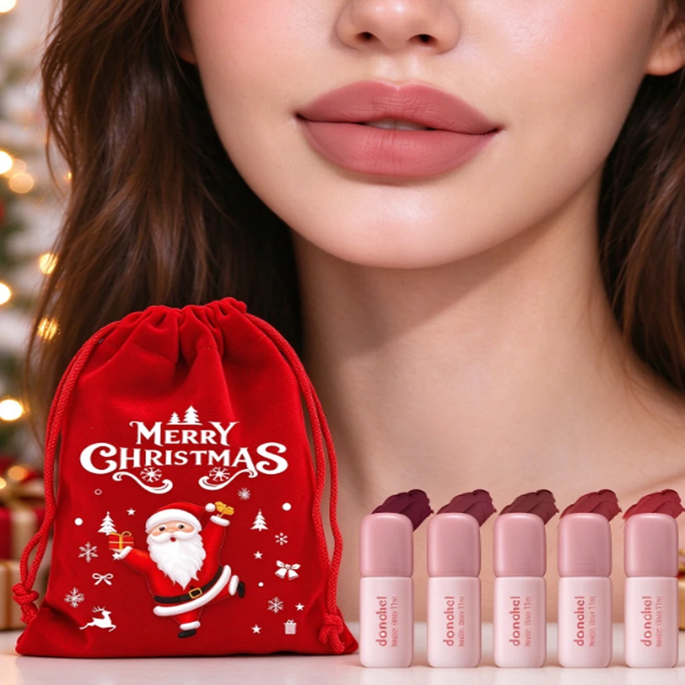 Christmas Gift Rice Cake Matte Lip Stain Tint, 2-in-1 Lip & Cheek Blush Cream, Long Lasting Waterproof Non-sticky Velvet Lip Glo