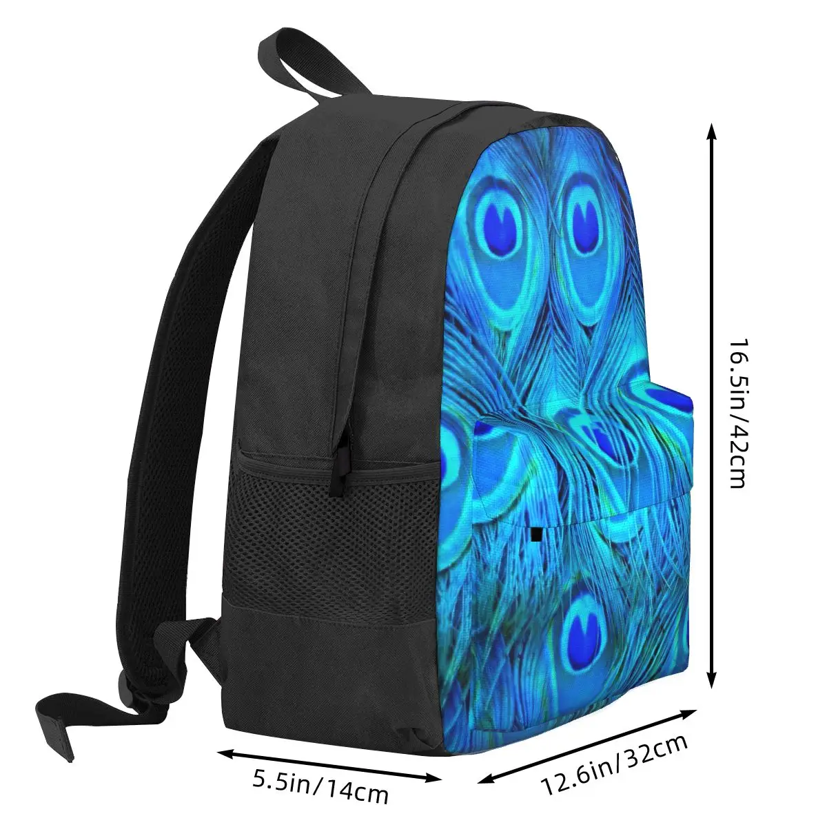 Peacock Feather Design Backpack Blue Animal Travel Backpacks Male Design Print High School Bags Modern Rucksack