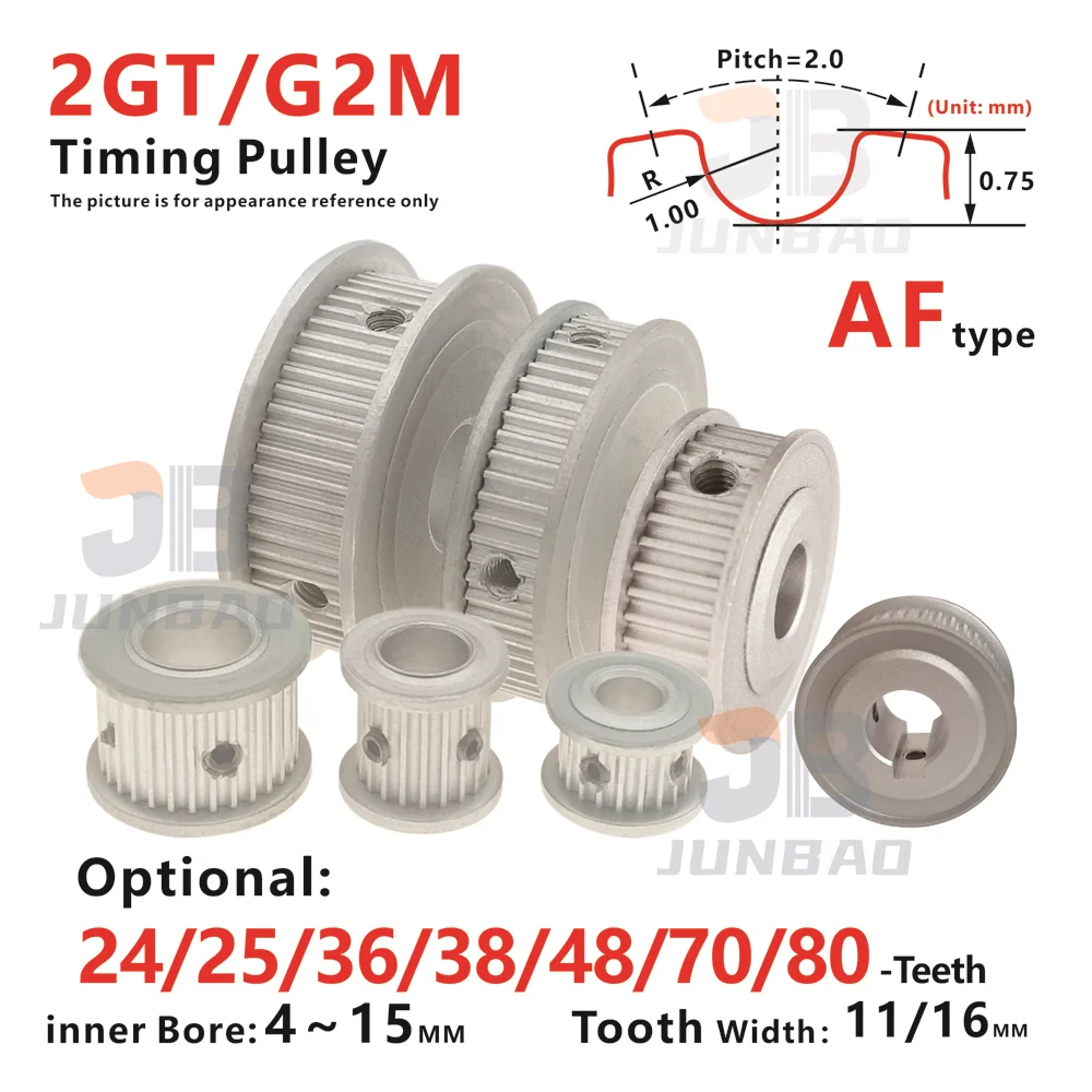 24/25/36/38/48/70/80 Teeth, 2GT Timing Pulley, for DIY/CNC/3D Printers or Industrial Automation. G2M Synchronous Toothed Wheel