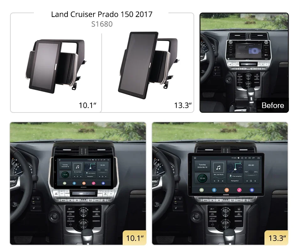 PX6 13.3 Inch 1920*1080 IPS 1 Din Android 10.0 Car Radio for Toyota Land Cruiser Prado 150 2017 GPS Auto Audio Auto Rotatable