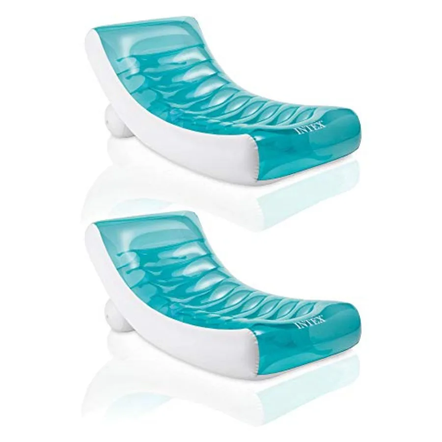 

Inflatable Rockin' Lounge Pool Floating Raft Chair with Cupholder for outdoor water use, PVC material, blue and gray, extra-sta