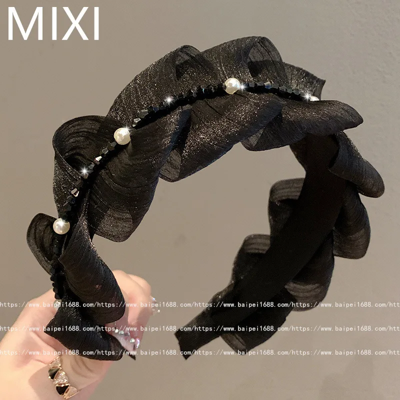 

French pearl black mesh pleated hair accessories headband for women temperament women's hair band headpiece headbands for girls