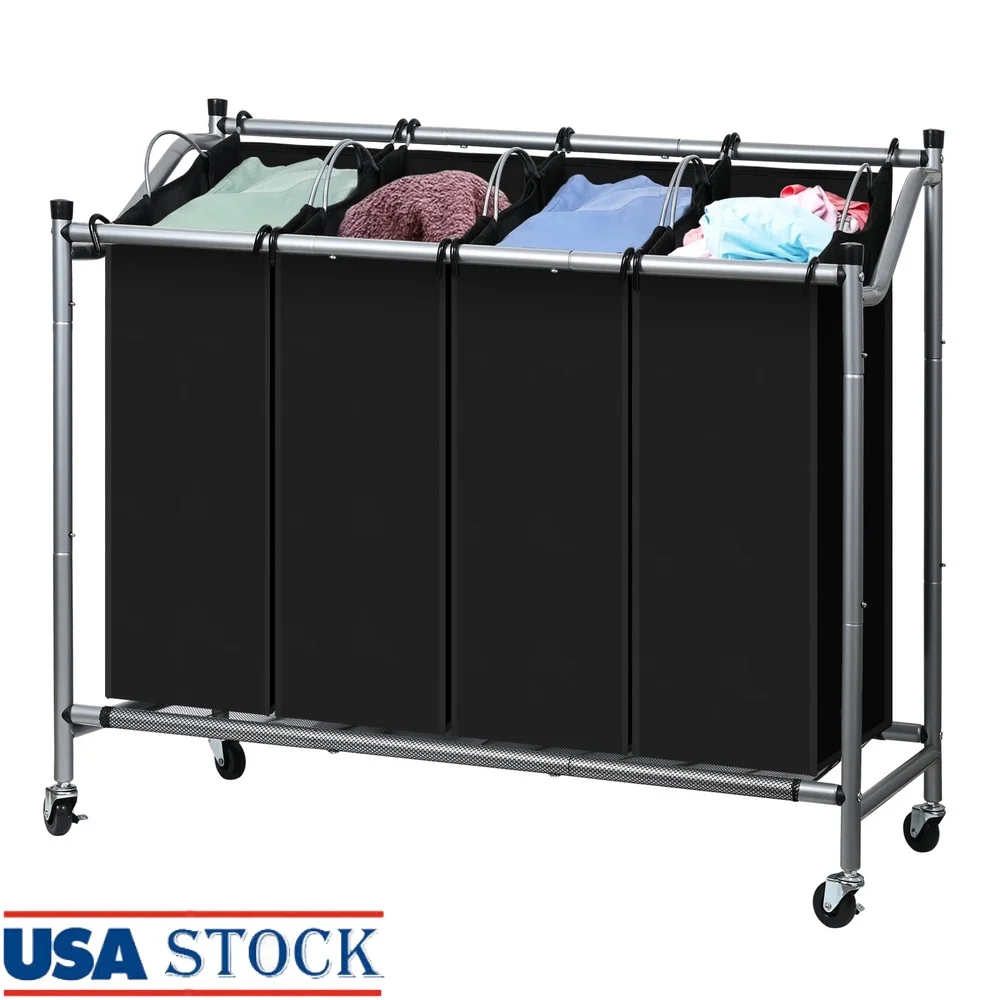 

Rolling Laundry Hamper with Wheels 4 Removable Bags Steel Frame Laundry Sorter Cart Portable Laundry Basket Bedroom Bathroom