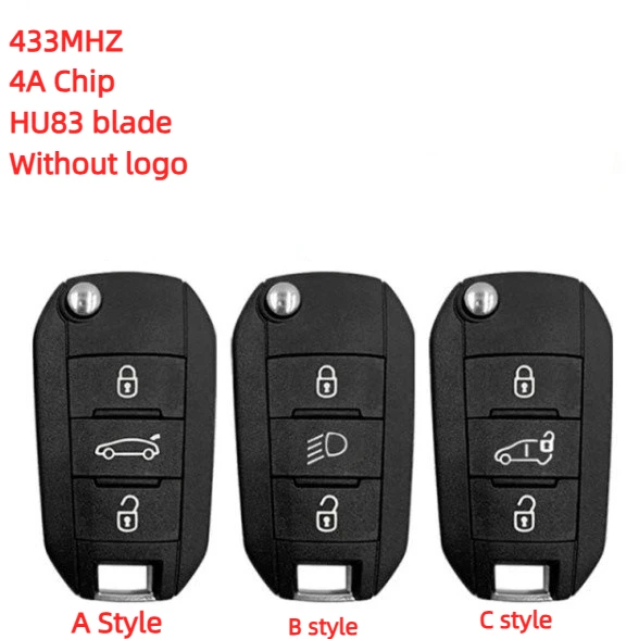 

433MHz 4A HITAG AES Chip Flip Remote Van Car Key for Peugeot Expert 308 3008 2016+ Citroen C4 Cactus 2014+ HU83 No Logo