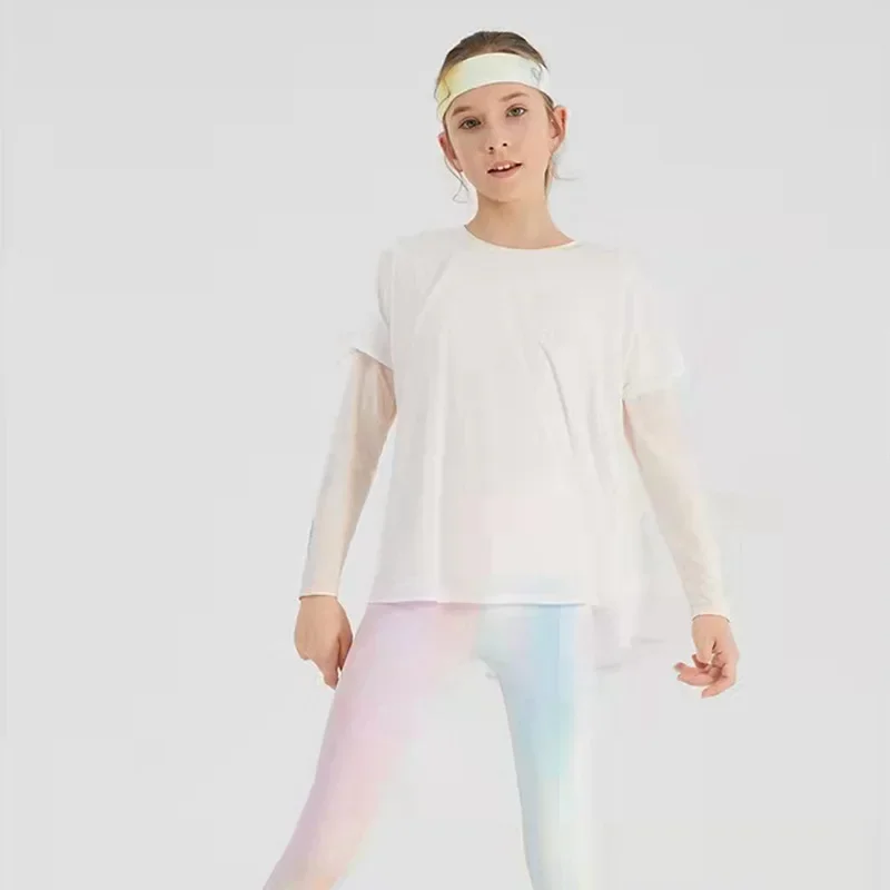 

Kids Athletic Tee Breathable UV Protection Yoga Shirt Quick Dry Long Sleeve Top Outdoor Sportswear Loose Fit Gym & Biking Wear
