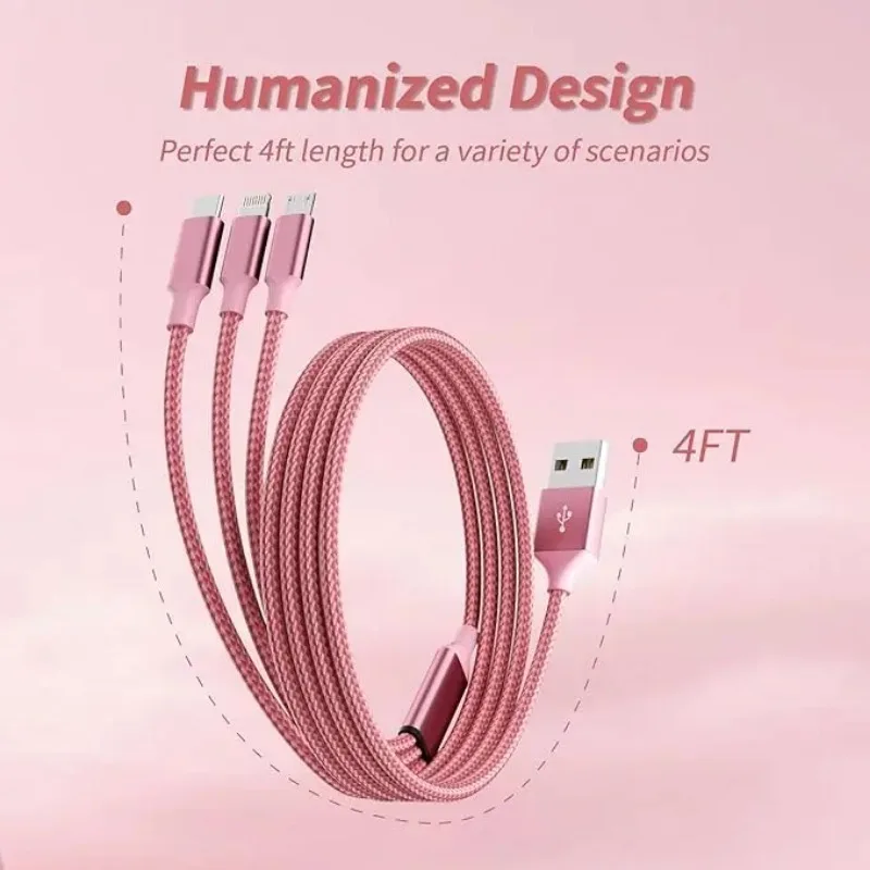 3 w 1 różowy kabel USB do szybkiego ładowania typu C Usb Micro dla Iphone Samsung Huawei Xiaomi Multi Port przewód do ładowania