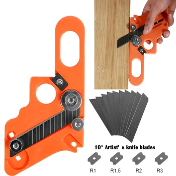 Obcinarka do krawędzi, narzędzie do obcinania krawędzi forniru z 10-częściowym ostrzem i 4-częściowym okrągłym skrobakiem do krawędzi, ręczne narzędzie do przycinania drewna