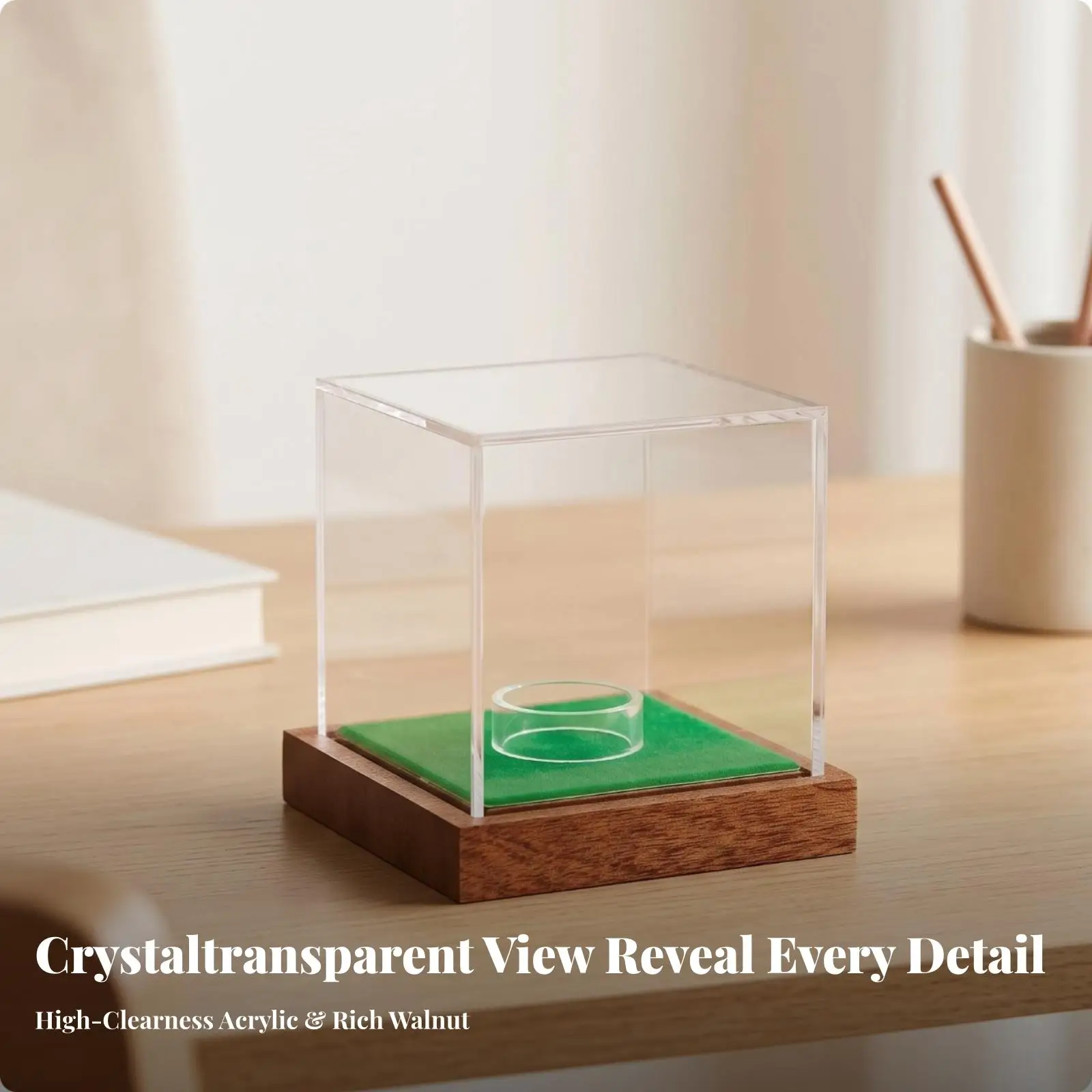Ball Display Case with Wooden Base | Premium, Billiard Ball Display Box with Wooden Base, Transparent, for Shelf