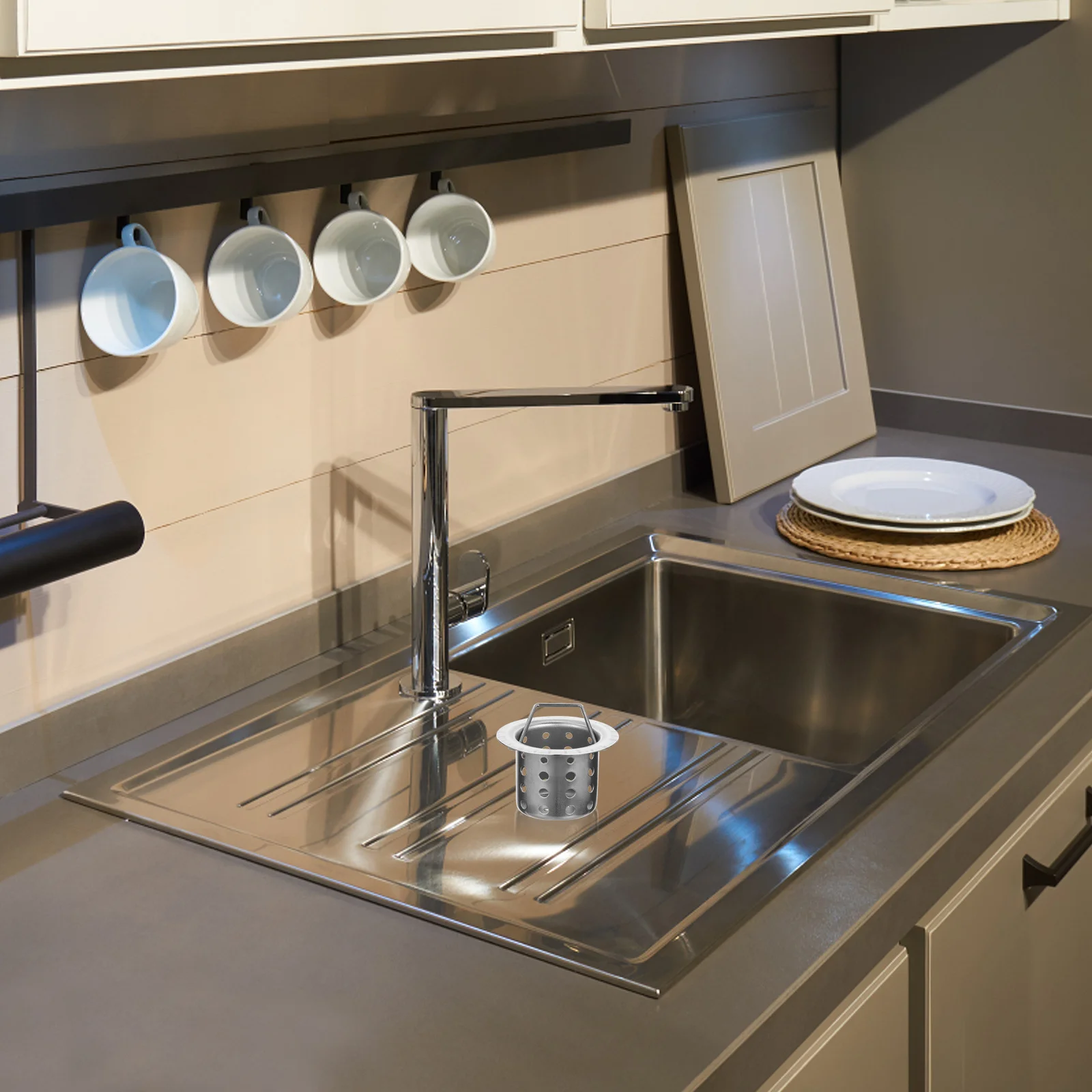 

Stainless Steel Sink Strainer Basket Kitchen Drain Filter With Handle Round Hole Design Drain Catcher Sink Device