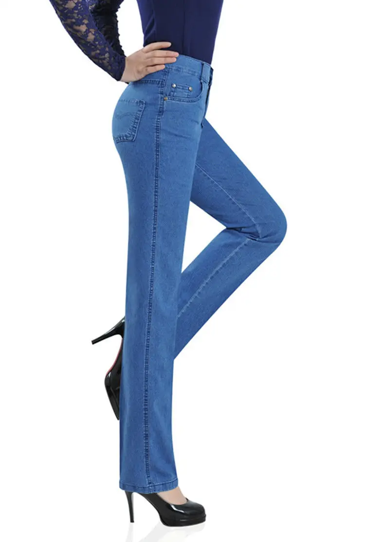 Jeans for Women Spring Autumn Winter Warm Mother Pants Pocket Loose Stretch Straight Casual Plus Size Slim Lady\'s Trousers