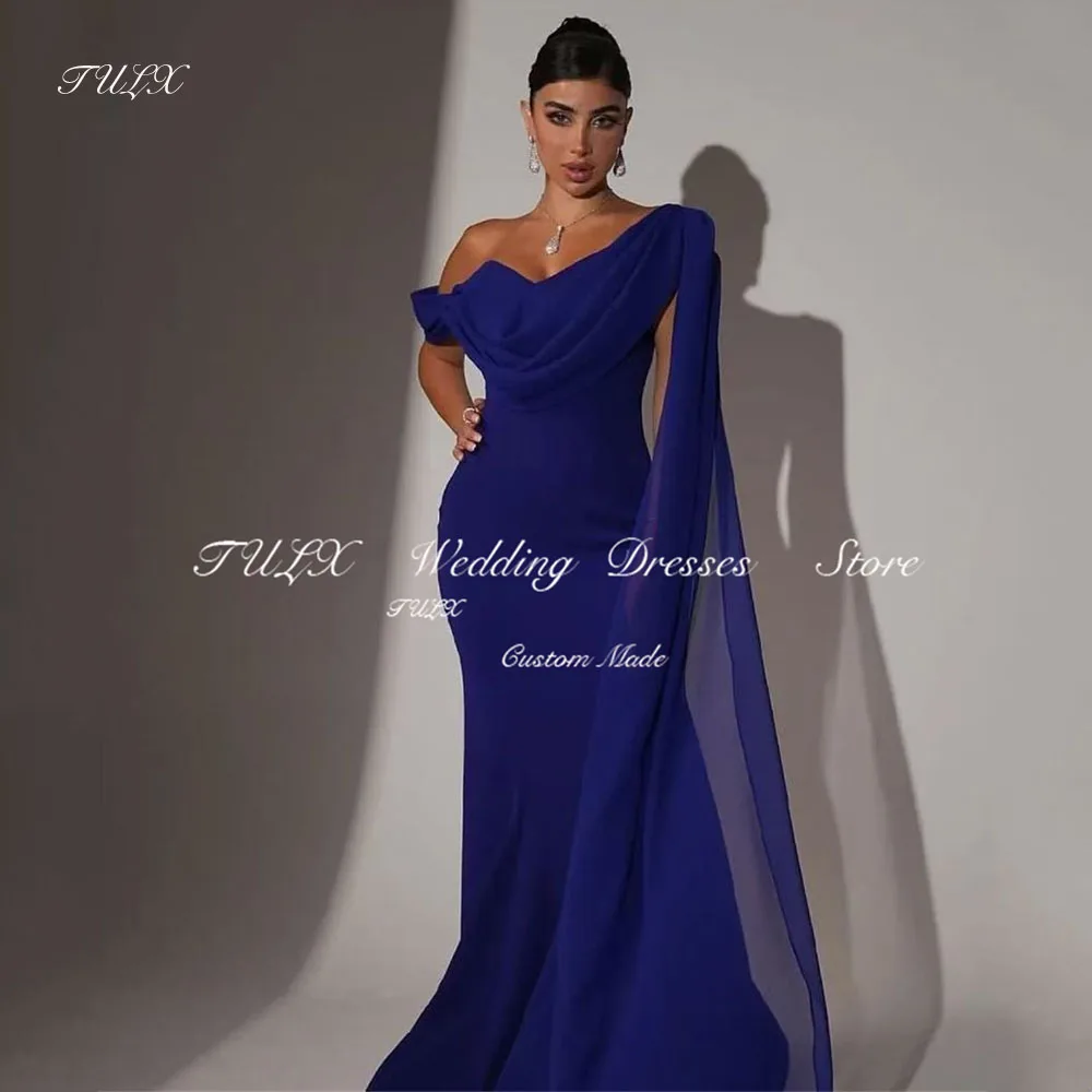 

TULX Elegant Blue One Shoulder Evening Dresses Mermaid Long Formales Party Dress Saudi Arabia Formal Dress فستان سهرة Customized