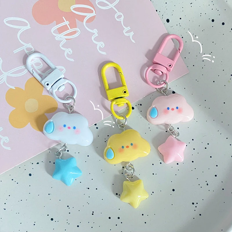 Resin Keychain Cartoon Cloud Shaped Keyring Lovely Duck Key Chain Car Keys Accessories Women Charm Handbag Pendant Small Gift