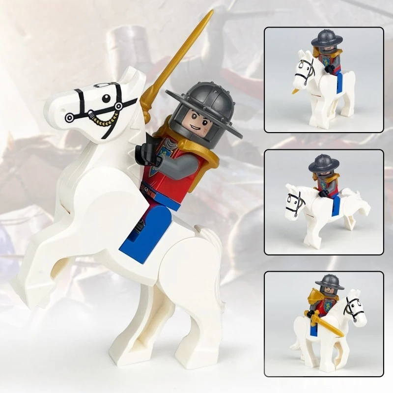1pc Jouets pour enfants Scène de château Chevalier à cheval sur un cheval de guerre/ Pégase Animal Blocs de construction Jouet Figurine d'action Blocs Cadeau pour garçons