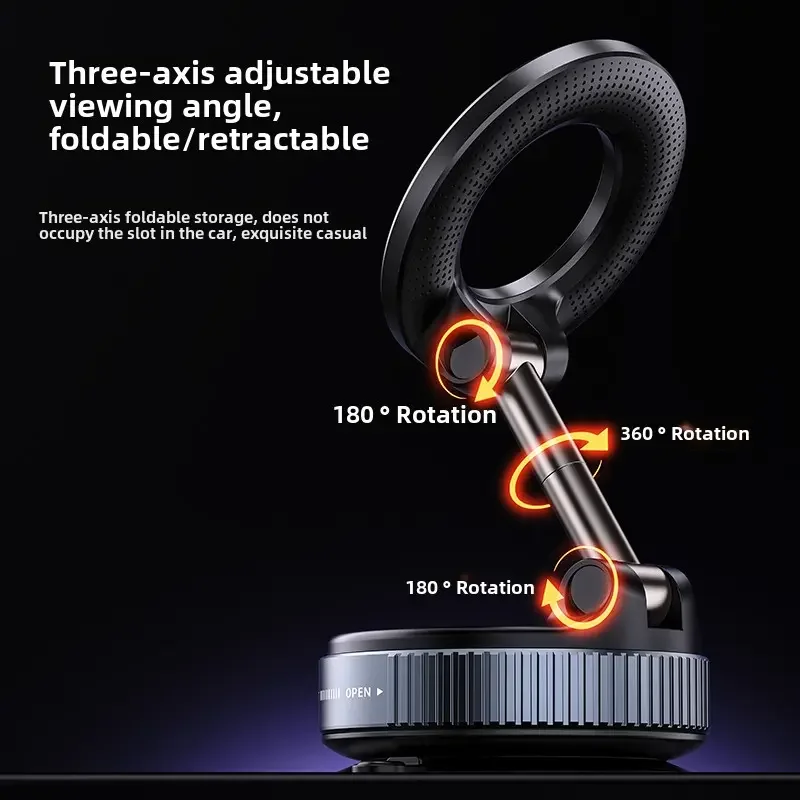 Foldable magnetic car phone holder, vacuum suction cup rotating 360 °, suitable for multi angle adjustment of vehicles and walls view 5