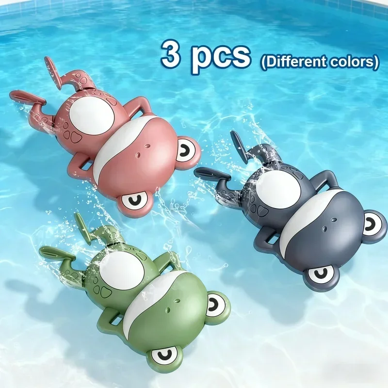Clockwork Frog Water Play Toy 3 Pcs Wind Up Bath Accessory Portable Swimming Toy For Children Daily Shower Time Entertainment