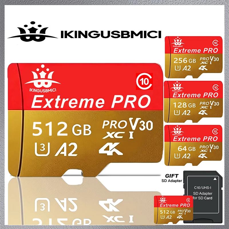 Tarjeta Extreme Pro de 512 GB, Tarjeta Micro SD SDXC UHS-I de 256 GB, 64 GB, 8 GB, U3 V30, Tarjetas de Memoria Flash TF, Adaptador de Tarjeta de Memoria para Cámara DJI