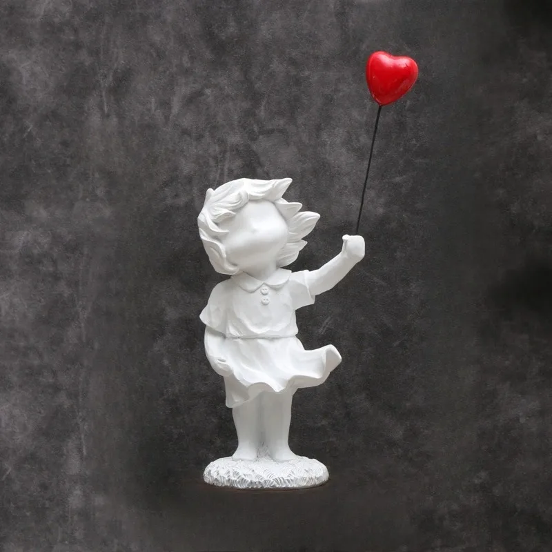 1Pcs Banksy Heart Balloon and Flying Girl Inspired Artwork Modern Sculpture Home Decoration Statue Decoration