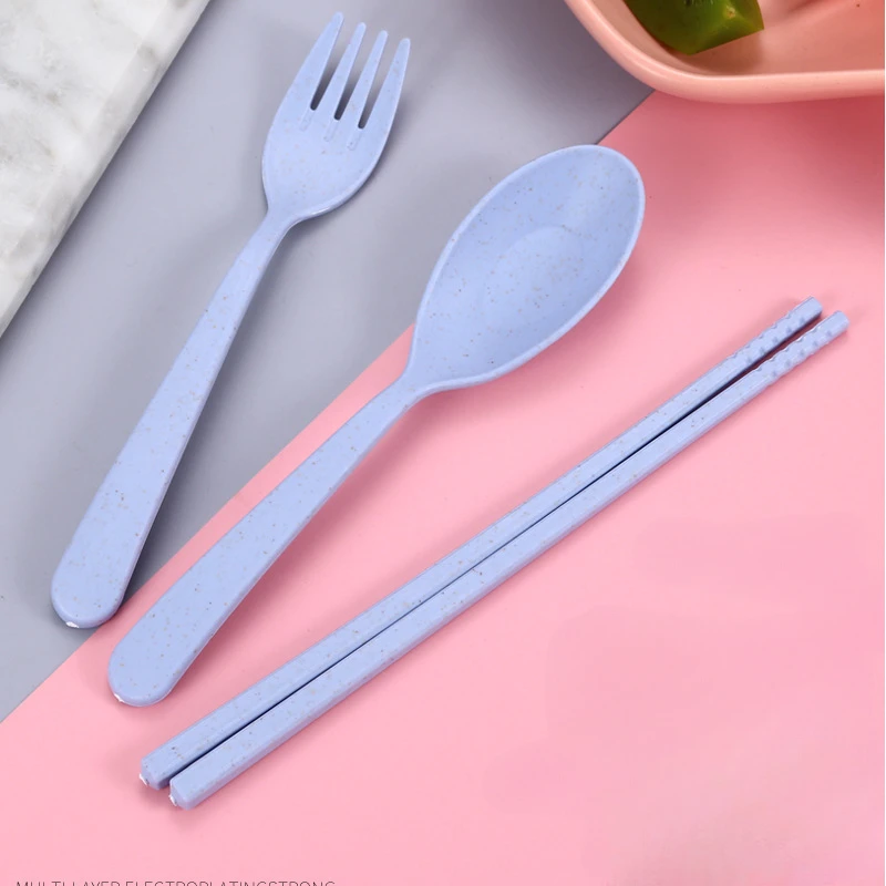 Wheat Straw Spoon Fork Chopsticks Flatware Sets Cutlery Students Tableware Travel Portable Dinnerware Kitchen Accessories