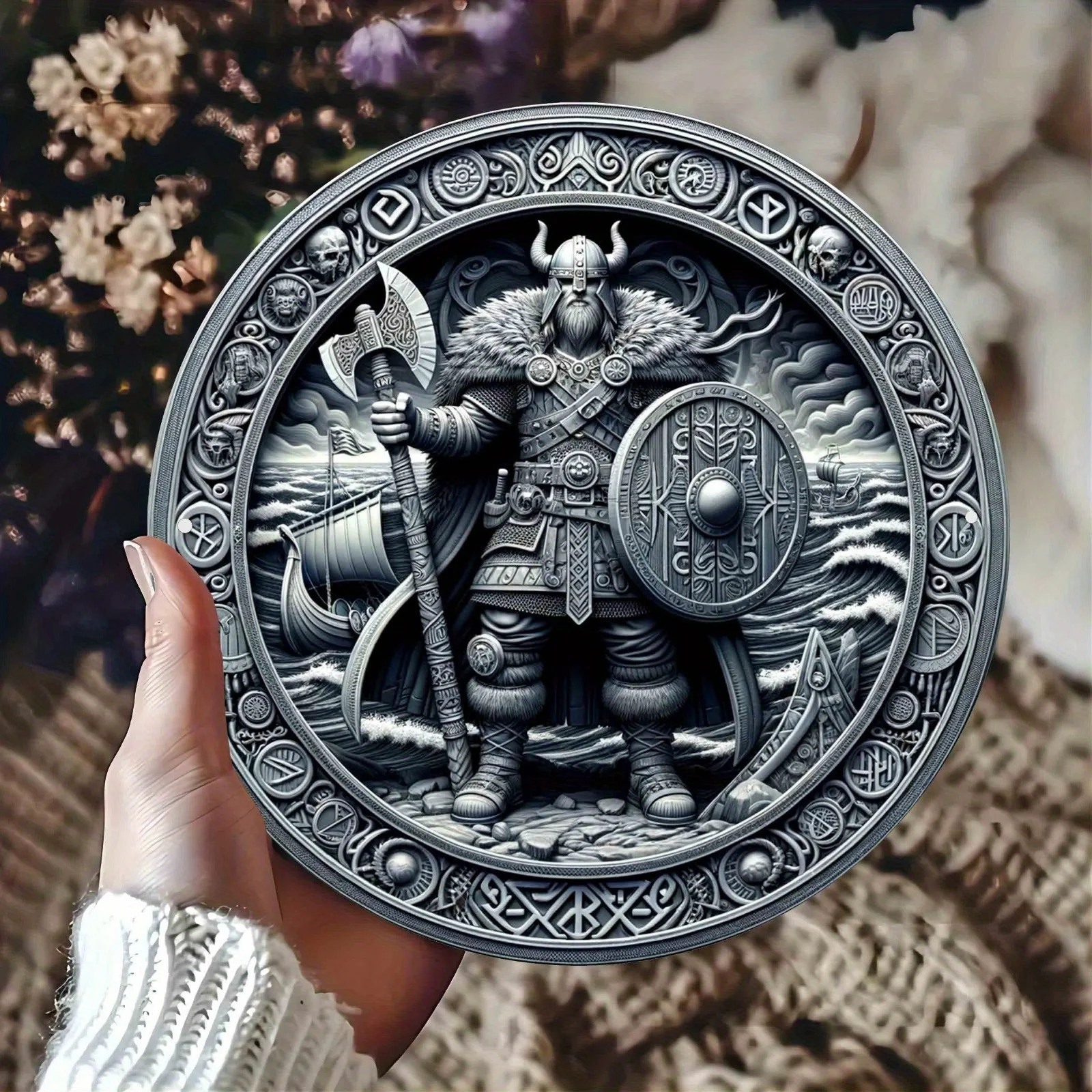 Viking Warrior's Wrath: Aluminium 3D Wall Art - Holiday Perfect Gift for Home, Bedroom, Living Room, or Cafe Decor - Round Aesth