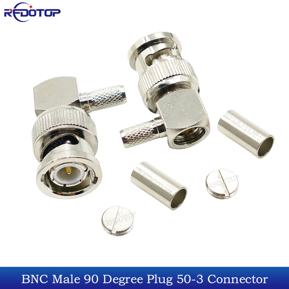 10Pcs/Lot BNC Male Right Angle 50-3 BNC RF Coax Connector Crimp BNC for RG58 RG142 RG223 RG400 LMR195 Cable 50Ohm Low-Loss