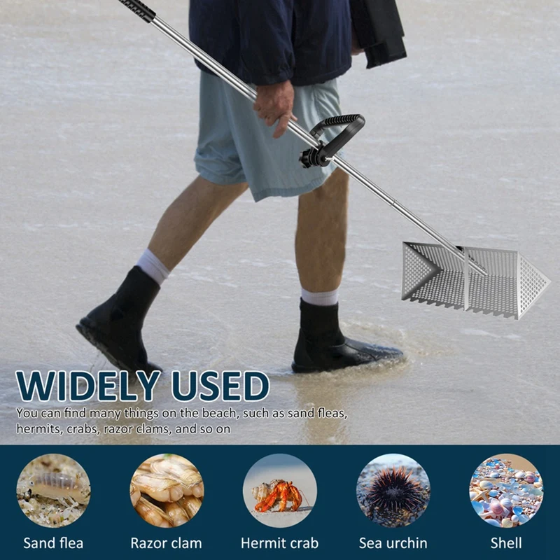 

Эффективные грабли для песка от блох со съемной стальной ручкой, складной зубной сито для ловли песка и крабов