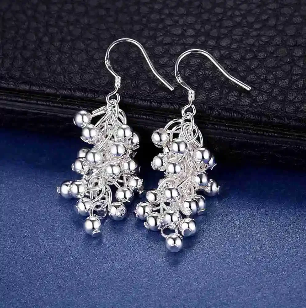 Hot 925 Sterling Silver Creative grape beads drop earrings for Woman Fashion party fine Gifts elegant noble Jewelry