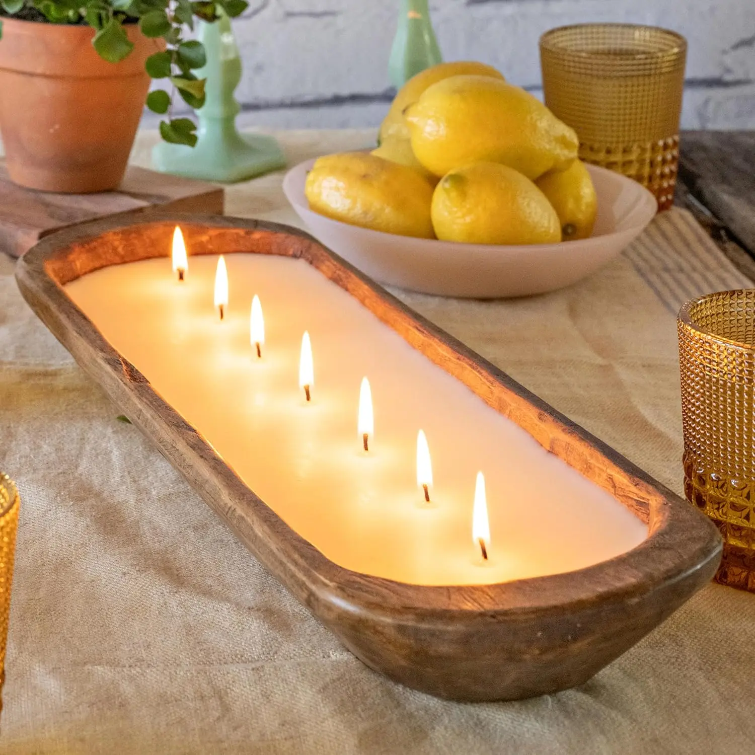 

Wooden Dough Bowl Candle 20 Inch, Farmhouse Dough Bowl Candle, Table Centerpiece Wooden Dough Bowl Soy Candle,Farmhouse Candle