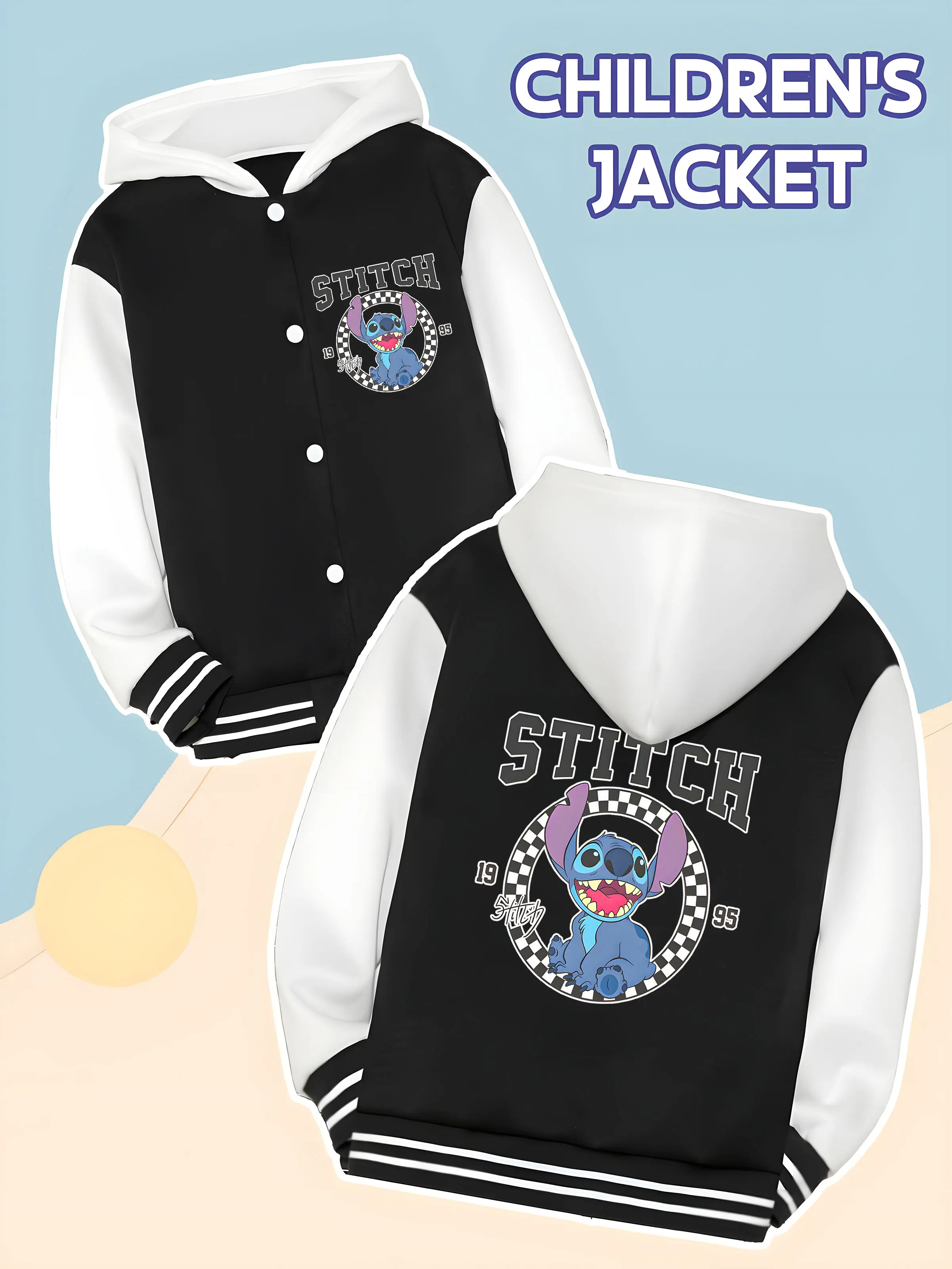 

MINISO Disney Stitch themed children's baseball boy jacket - Stitch trendy print, trendy, casual and versatile fashion jacket