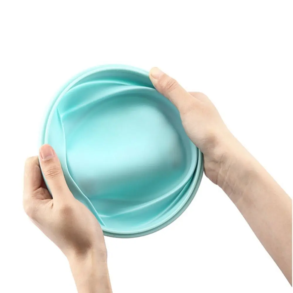 Round Silicone Folding Lunch Box Microwave Folding Bowl Portable Folding Food Container Box Salad Bowl With Lid