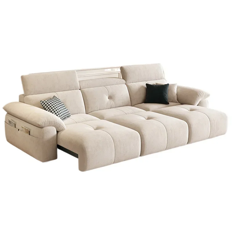 Electric sofa bed fabric dual-purpose living room small apartment folding telescopic function sofa cat scratching cloth cream