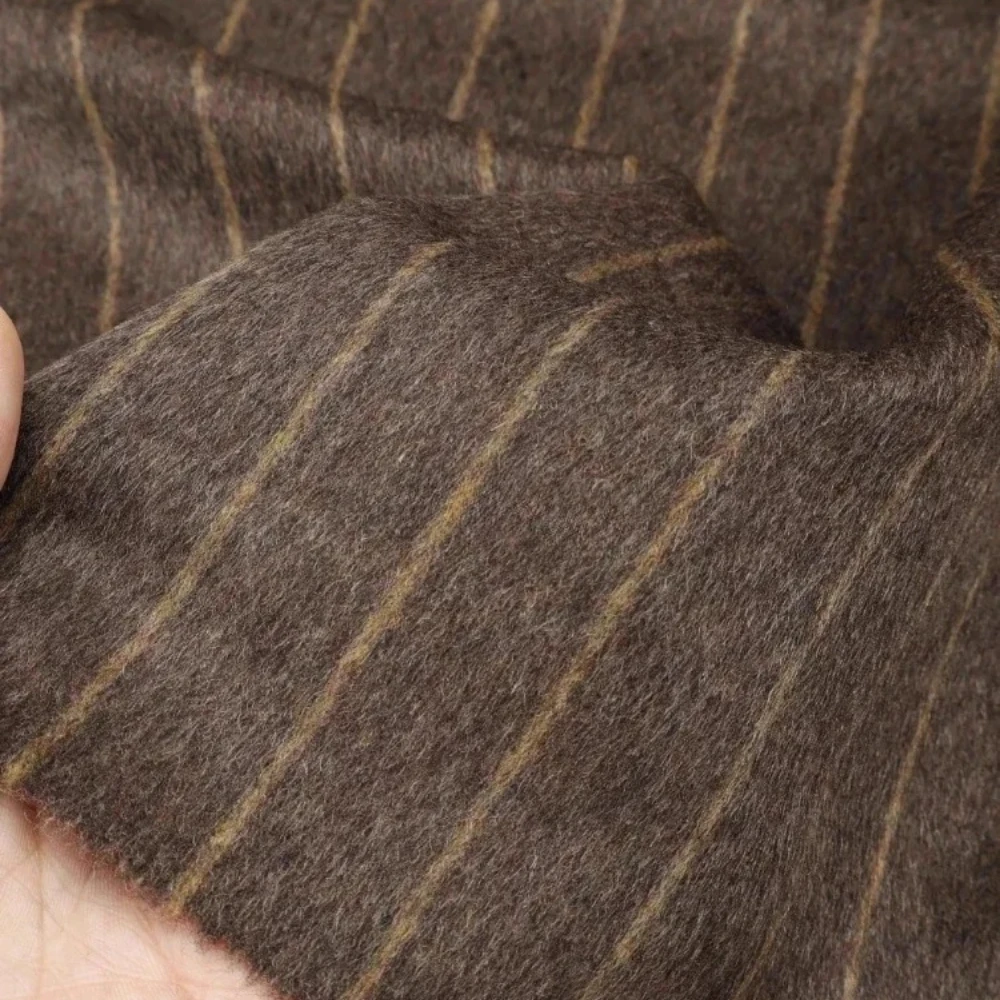 Delicate Drape Brown Smooth Woolen Fabric for Vertical Stripes Coat Suit Pants Half Skirt Design Cloth Diy Meter Sewing Material