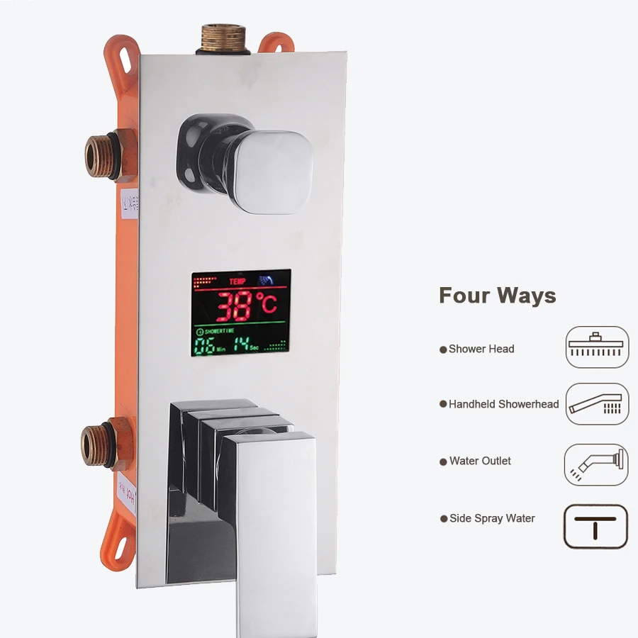 Digitale wandgemonteerde douchemengkraan 2/3-weg zwart/chroom met display High Tech waterregeling voor bad en douche