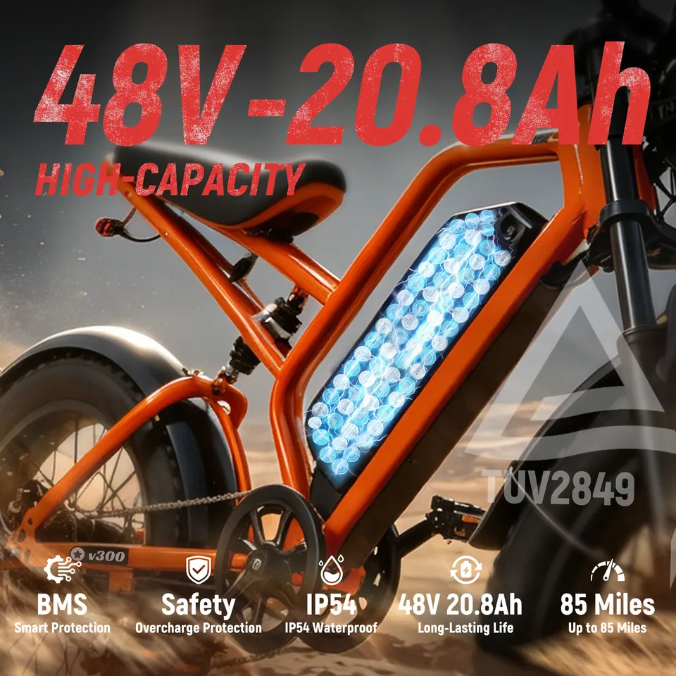 ESKUTE V300 Electric Dirt Bike, 20" Fat Tire E-Bike with 48V 20.8 Removable Battery, Off-Road Ebike Up to 30+MPH, 7-Speed Beach Snow Trail Mountain Commuter for Adult image 8