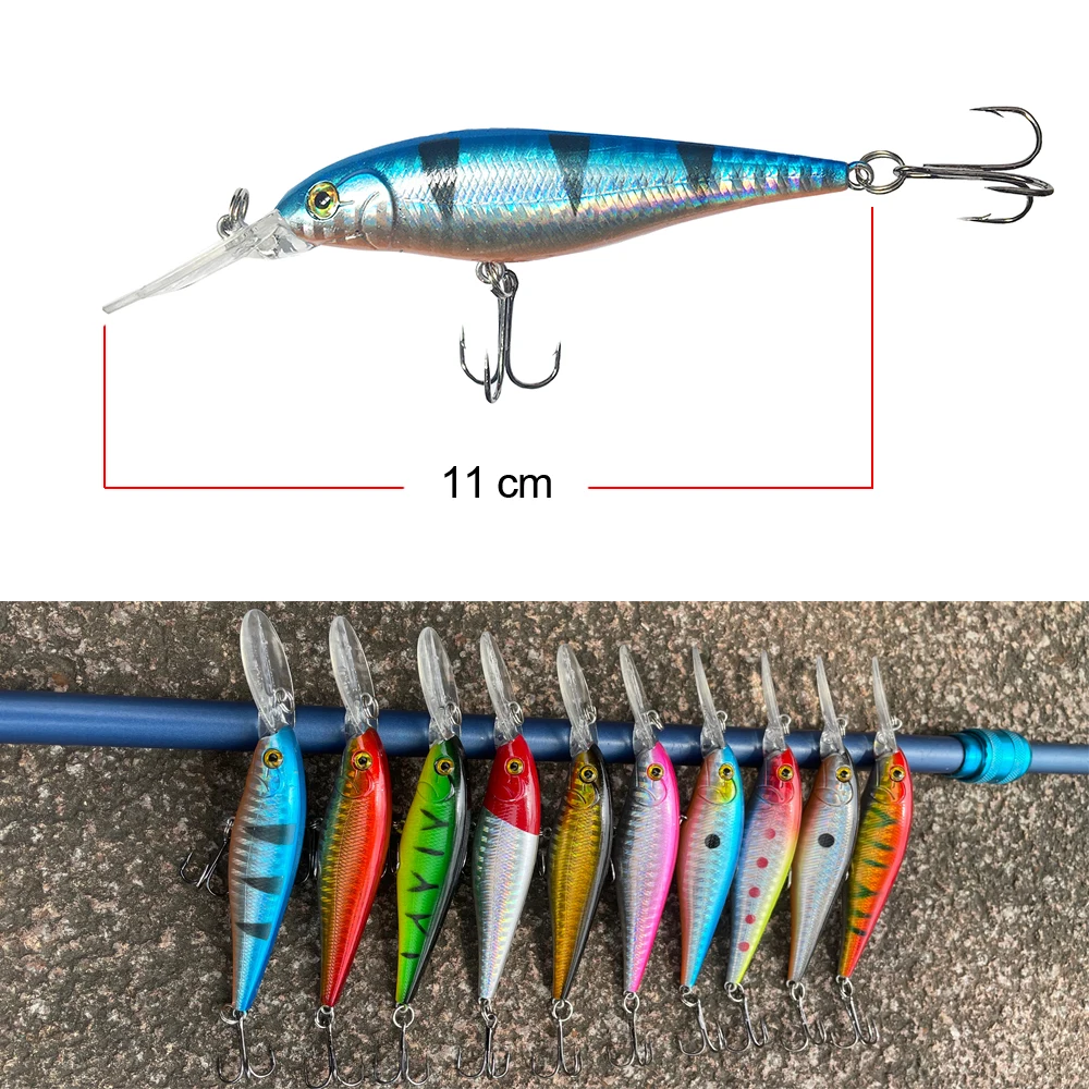 Hercules 10PCS Minnow Fishing Lure 11cm 10.5g Wobblers artificiali esche in plastica dura immersioni 2.5-4m Pesca Fish Wobbler Tackle