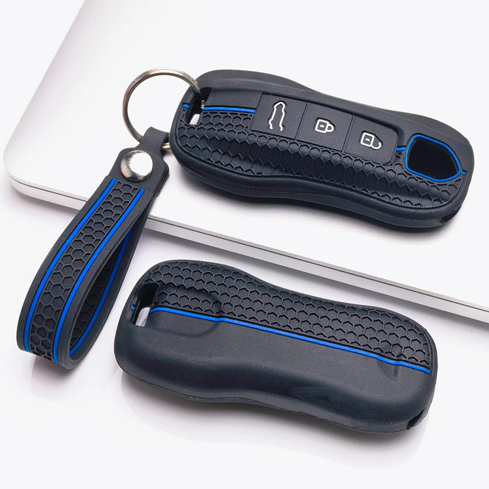Silicone Remote Key Case For Porsche 911 Cayenne Panamera Macan Taycan 718 Boxster Cayman with slim wrist strap Daily Protection