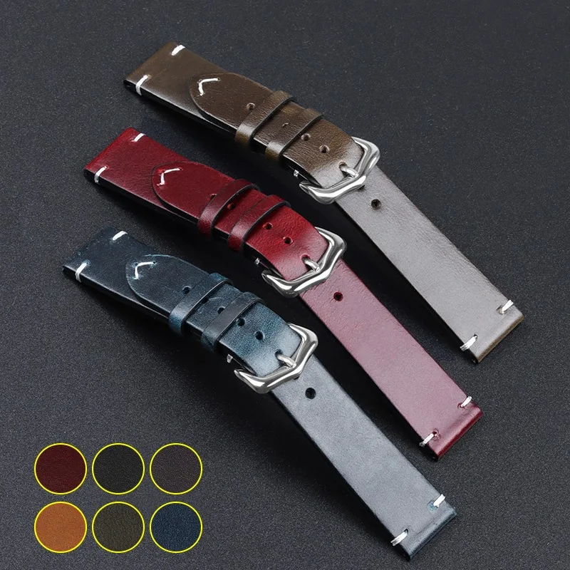 Calfskin Watch Strap for Seiko Oil Wax Oily Discoloration Cowhide Leather Watch Band 18/19/20/21/22/24mm Universal Men Bracelets