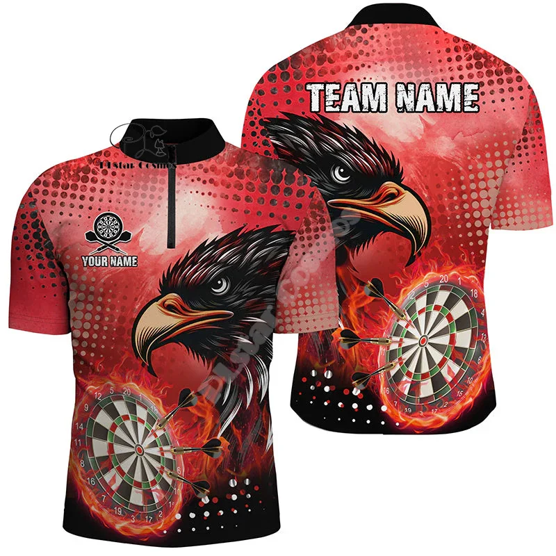 Custom Name Darts Camo Vintage Flame Graffiti Tattoo Retro 3DPrint Harajuku Summer Funny Short Sleeves Zip Polo Shirts Jersey A1