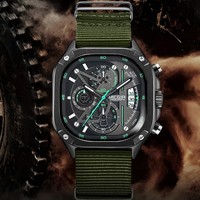 Fashion Megir Green Canvas Band Men's Quartz Sports Waterproof Clock Chronograph Luminous Hands Large Dial For Men Wrist Watches