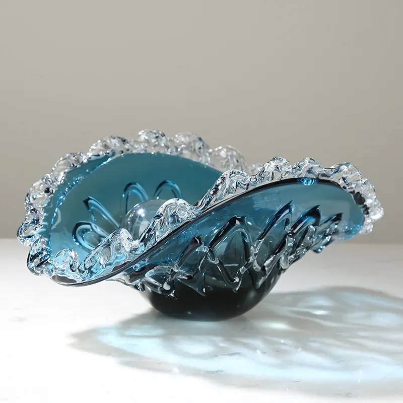 Modern Blue Glazed Ceramic Fruit Plate Light Luxury Style Dessert Tray For Living Room Tea Table Hotel Decor Dried Nut