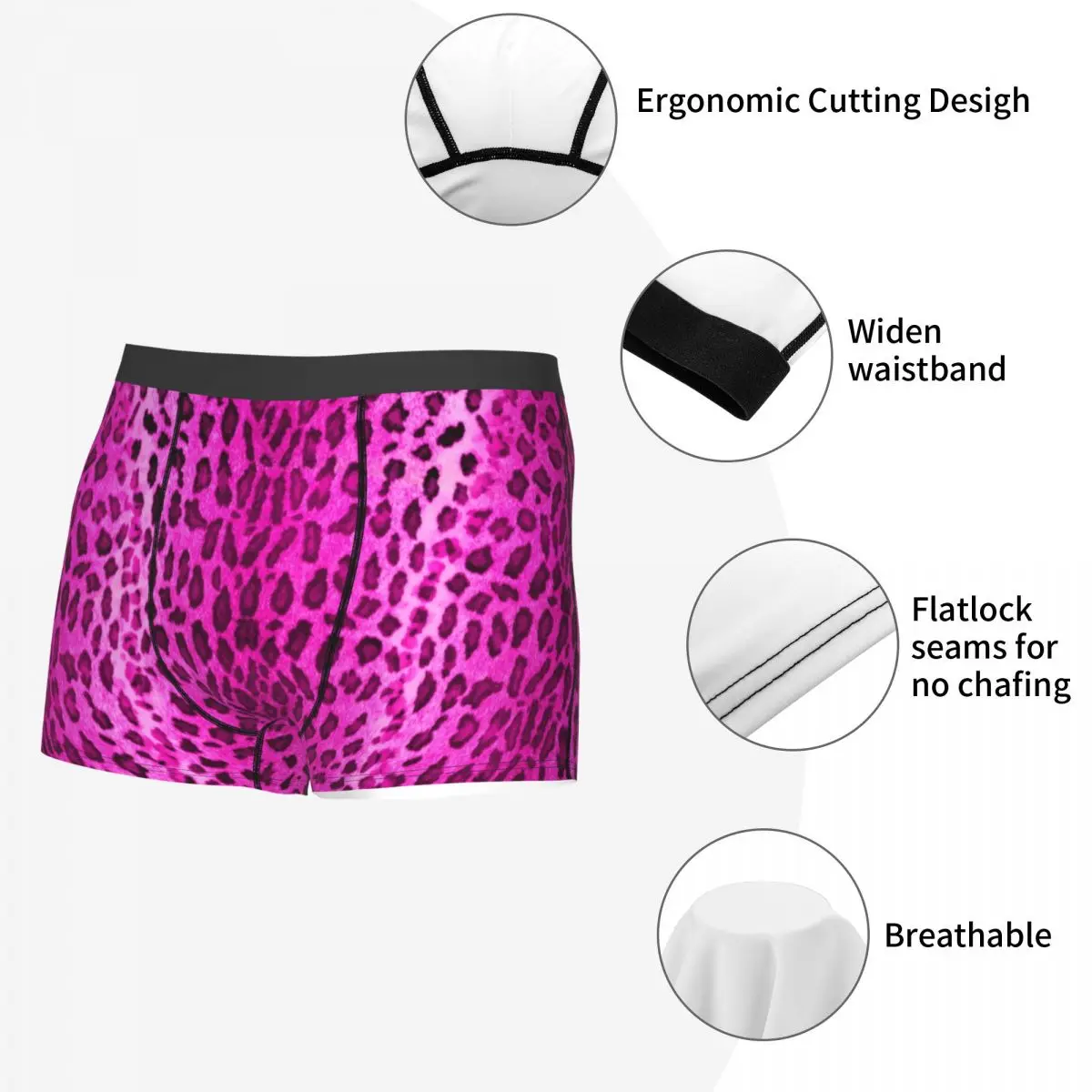 Custom Pink Leopard Boxer Shorts For Men 3D Printed Male Animal Skin Print Underwear Panties Briefs Stretch Underpants