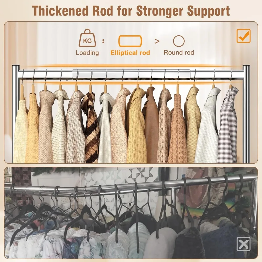 Heavy Duty Rolling Clothes Rack with Lockable Wheels, Supports 420 LBS, Includes Shelves for Sturdy Storage (Silver)