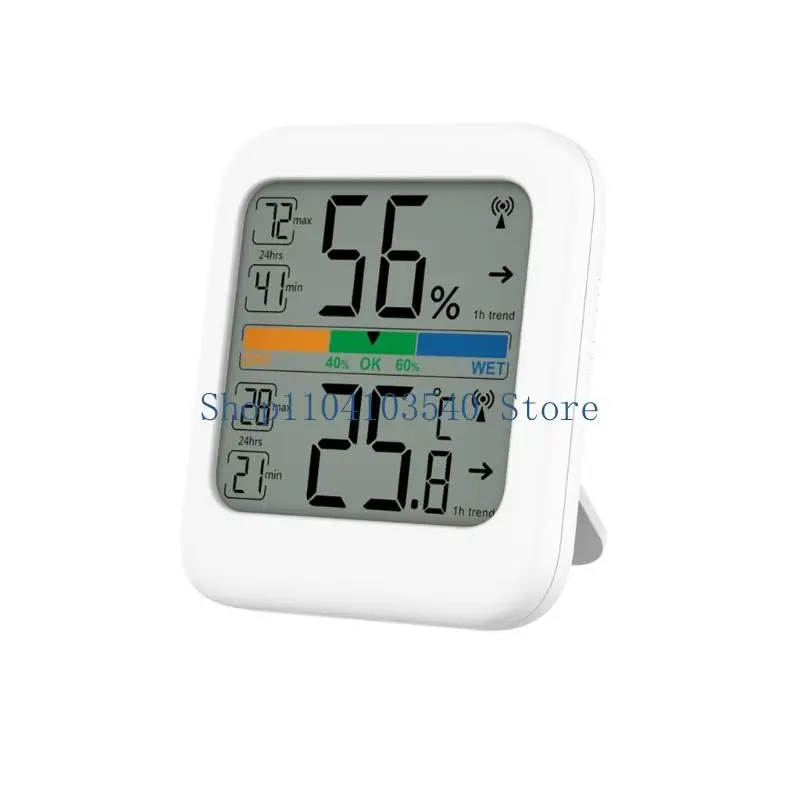 02DC Room Comfort Monitor with Digital Display, Daily High Low Records, White Finish Desk Stand or Wall Mount for Bedroom