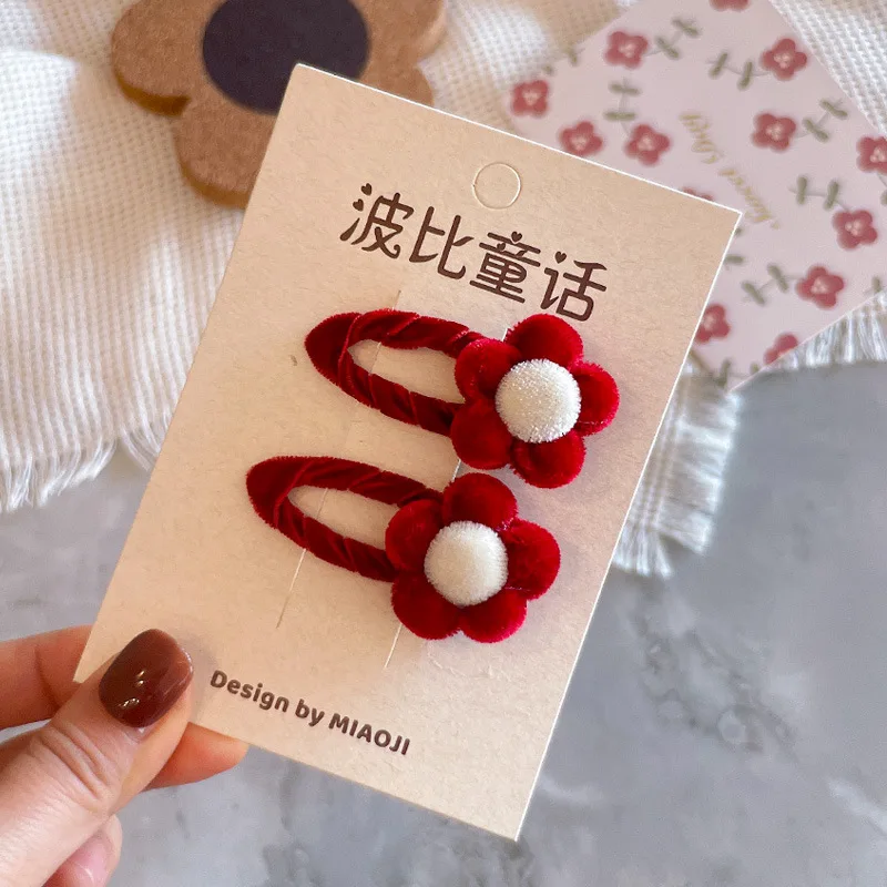 

20 компл./лот (40 шт.), милые детские заколки для волос с цветком, бархатные заколки с подсолнухом, детские аксессуары для волос