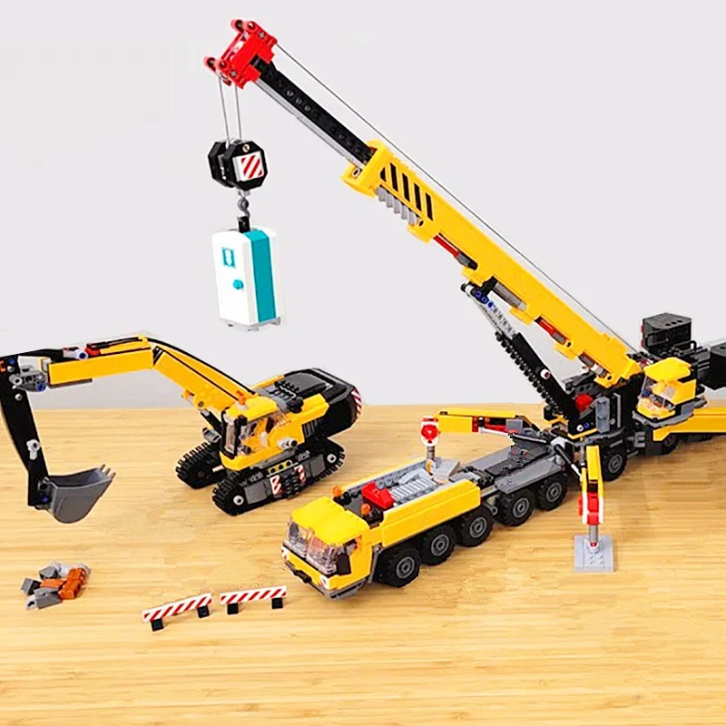 Technical Truck Engineering Heavy CITY Mobile Construction Excavator Crane Model Building Blocks Bricks Toys Gift Boys Set