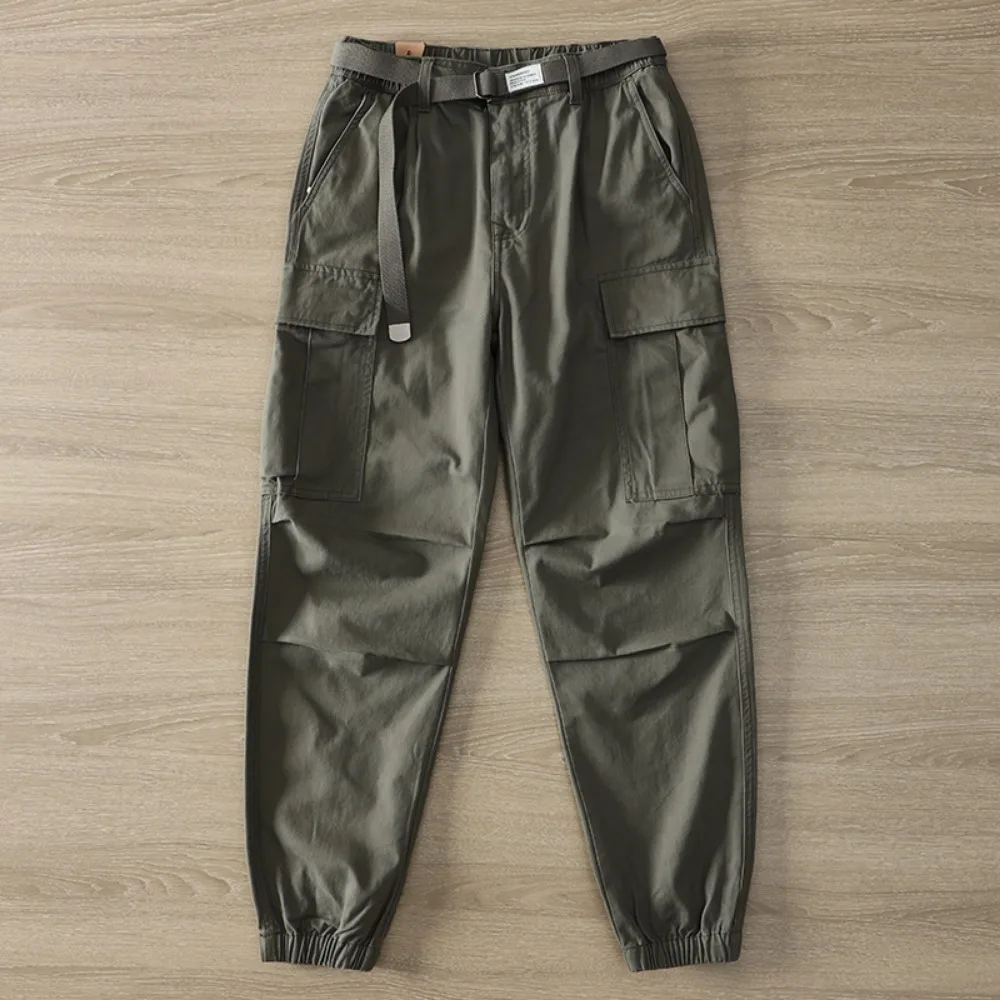 

100% хлопок, ретро пояс, эластичная талия, рабочие брюки, осенние и зимние толстые мужские повседневные брюки